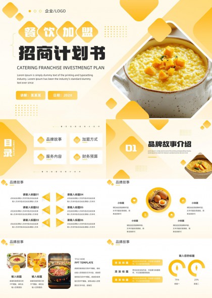 餐饮加盟招商计划书品牌介绍加盟方式财务预算分析PPT模板