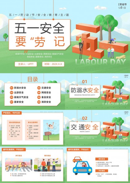 五一劳动节安全教育主题PPT模板