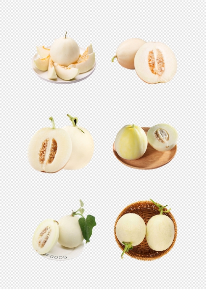 哈密瓜切片与整果美食展示免抠元素