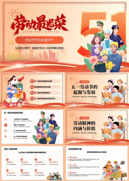 劳动最光荣五一劳动节科普教育PPT模板