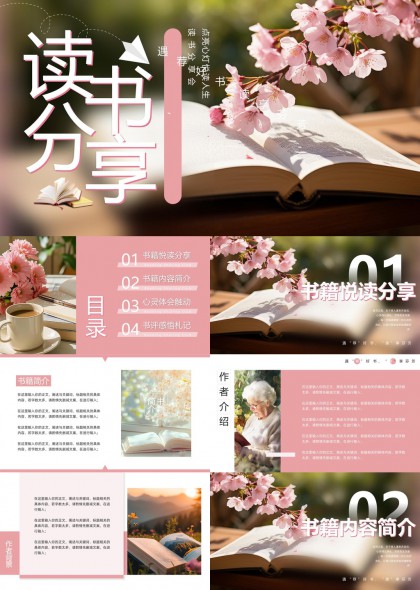 读书分享会樱花主题PPT模板