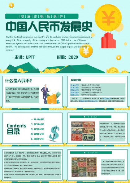 中国人民币发展史详细讲解PPT模板