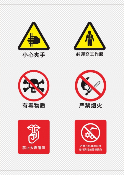 小心夹手必须穿工作服有毒物质安全警示标志合集