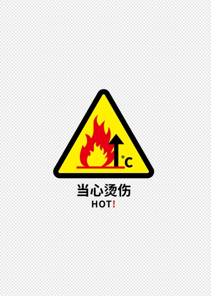 当心烫伤温度警示标识牌设计