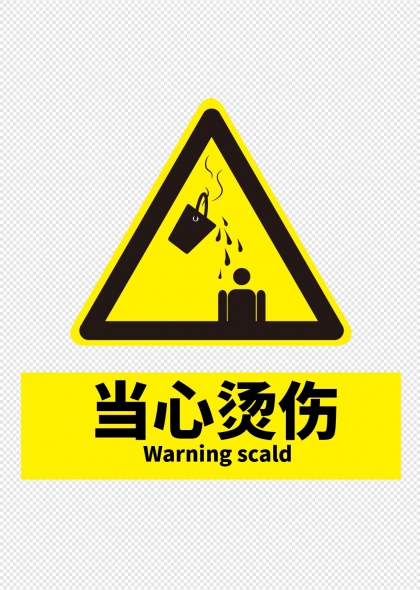 当心烫伤三角警示标识牌设计