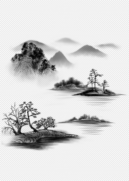 水墨山水画意境古典风景免抠元素