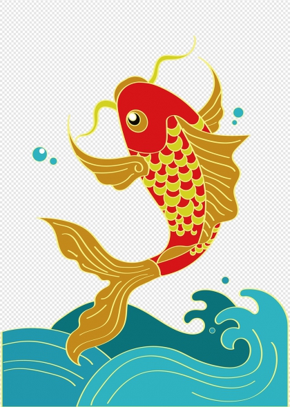 手绘鲤鱼跃龙门高考必胜跃矢量插画元素