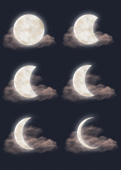 梦幻夜空月亮云朵组合免抠元素