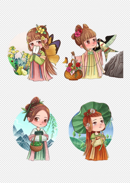 古风少女手绘插画春季节气人物元素