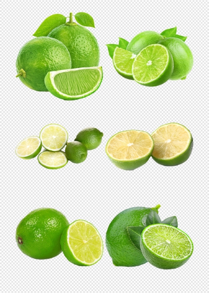 新鲜青柠檬高清青柠檬水果切片免抠图片
