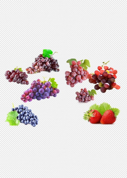新鲜葡萄草莓组合水果免抠元素插图