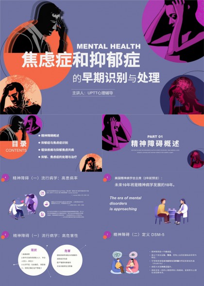 焦虑症抑郁症早期识别与处理PPT模板