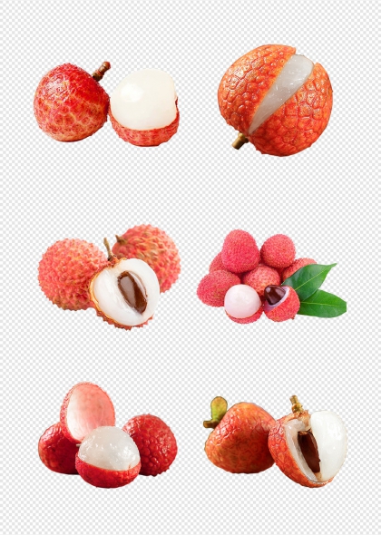 新鲜荔枝水果免抠元素集夏季健康食材插画设计素材