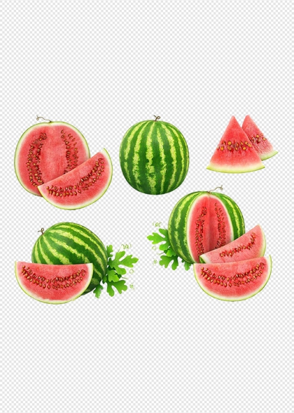 西瓜切片与整瓜夏季水果元素