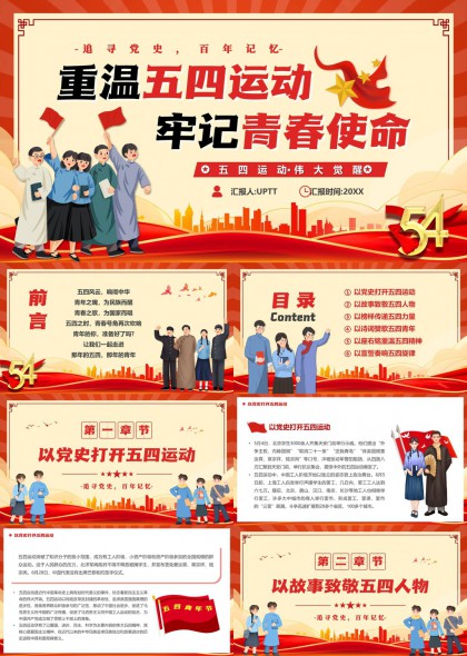 重温五四运动百年记忆PPT模板