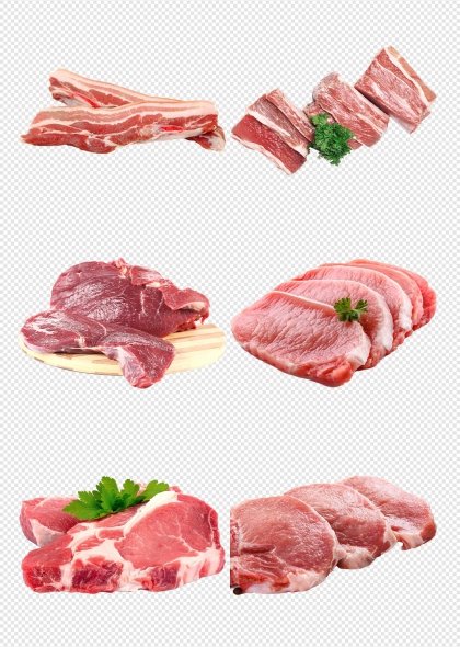 新鲜猪肉切片高清免抠食材元素集