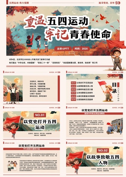 五四运动伟大觉醒重温历史铭记使命PPT模板