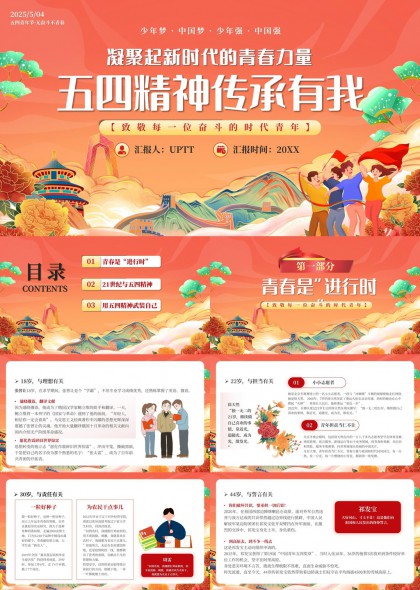 五四精神传承有我新时代青春力量PPT模板