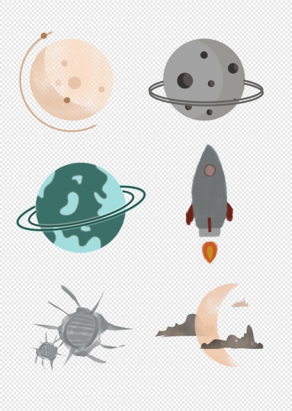 卡通星球火箭月球卫星太空探索手绘图标
