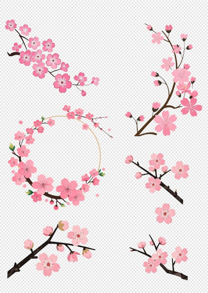 粉色樱花树枝花卉装饰免抠元素