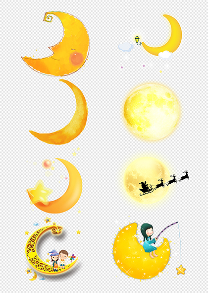 月亮星星卡通插画儿童节圣诞节活动背景PNG元素