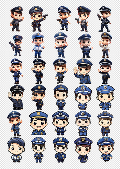 卡通警察形象免摳PNG元素合集