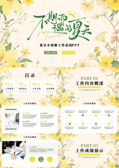 夏日小清新風(fēng)格工作總結(jié)PPT模板