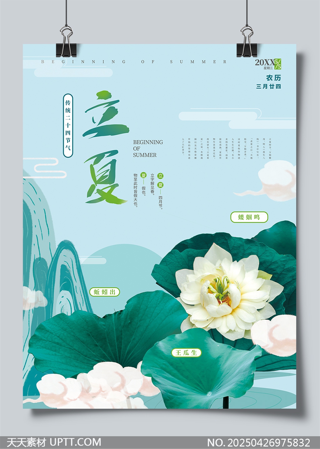 立夏節(jié)氣清新荷花荷葉二十四節(jié)氣宣傳海報(bào)