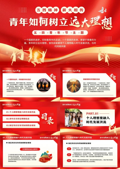 五四精神薪火相傳青年如何樹立遠(yuǎn)大理想PPT模板
