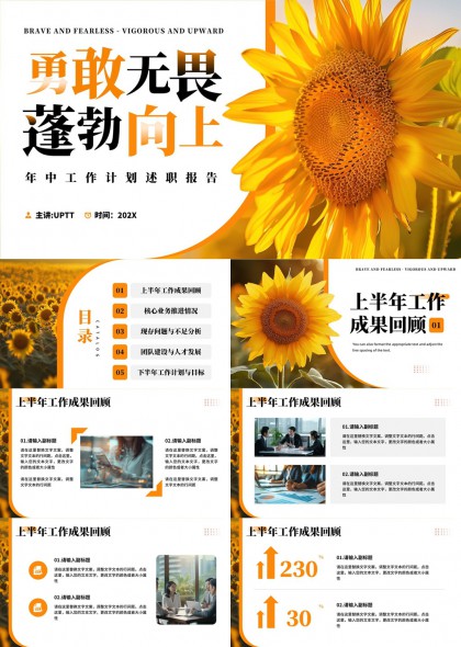 勇敢无畏蓬勃向上年中工作计划述职报告PPT模板