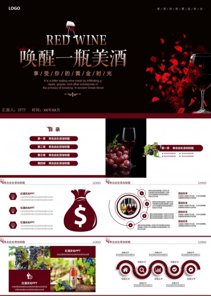 红酒文化介绍与市场分析PPT模板