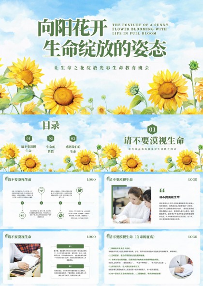 向阳花开生命教育班会感悟生命价值PPT模板