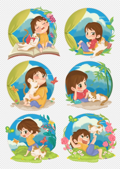 卡通人物童年回憶可愛貓咪互動插畫圖片集