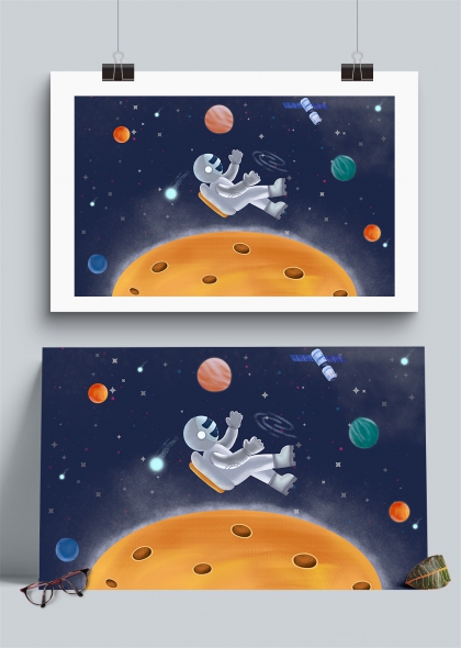 太空探險的宇航員星際旅行插畫背景