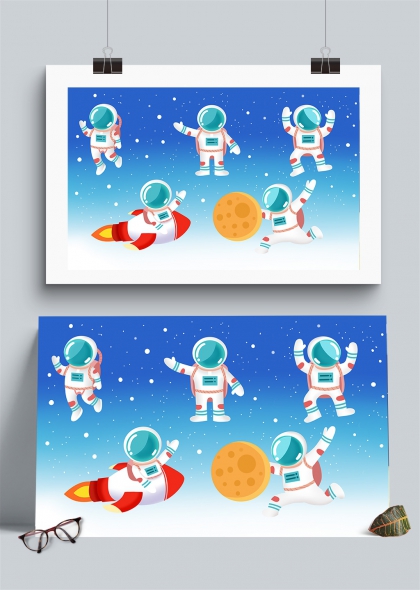 太空探險的宇航員兒童插畫背景