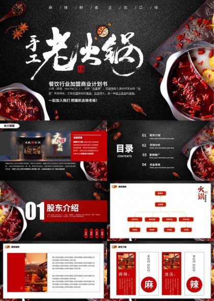 火锅餐饮行业加盟商业计划书红黑PPT模板