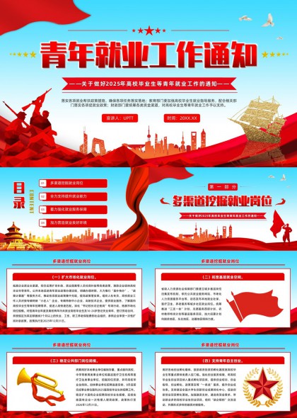 青年就業(yè)工作通知多渠道挖掘崗位提升能力強(qiáng)化服務(wù)保障PPT模板