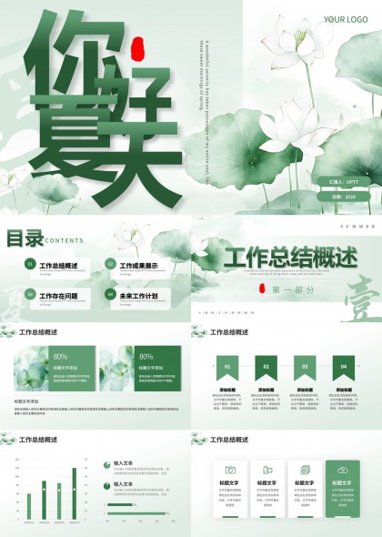 工作总结与计划清新荷花风格PPT模板