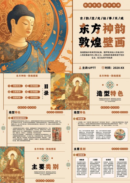 东方神韵敦煌壁画艺术风格与文化传承PPT模板