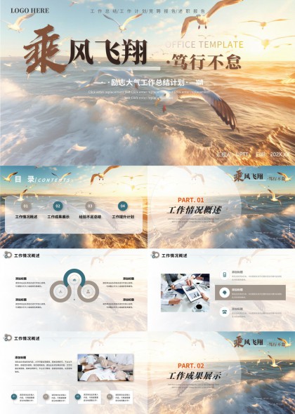 乘風(fēng)飛翔篤行不怠工作總結(jié)計(jì)劃PPT模板