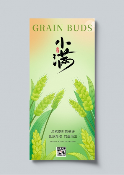 小满节气麦穗丰收二十四节气宣传长图海报