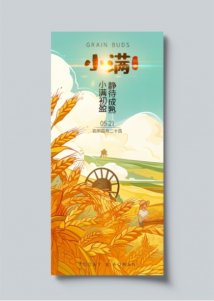 小满节气丰收麦田插画海报设计
