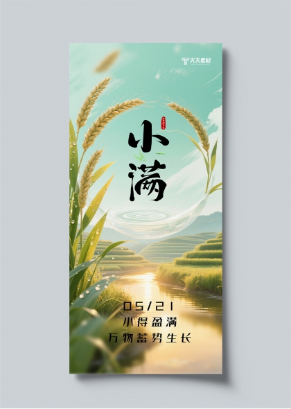 小满时节麦穗金黄二十四节气田园风光海报
