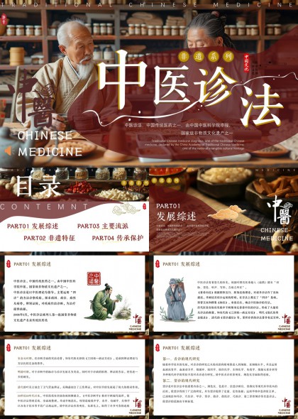 中医诊法非遗系列发展综述流派传承保护PPT模板