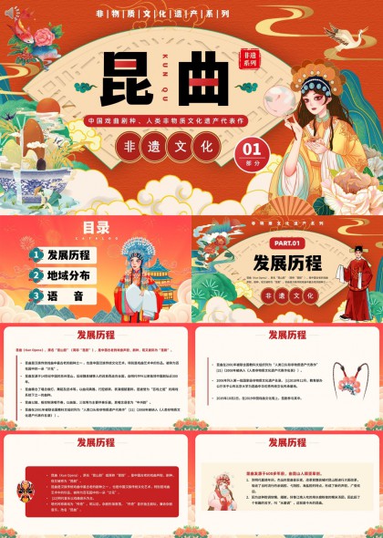 昆曲非遗文化发展历程地域分布语音介绍PPT模板