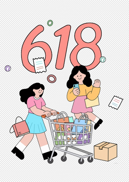 618购物节卡通人物促销活动设计元素