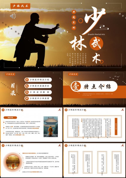少林武术文化介绍与发展历程PPT模板