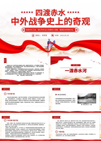 四渡赤水中外战争史奇观红色主题PPT模板