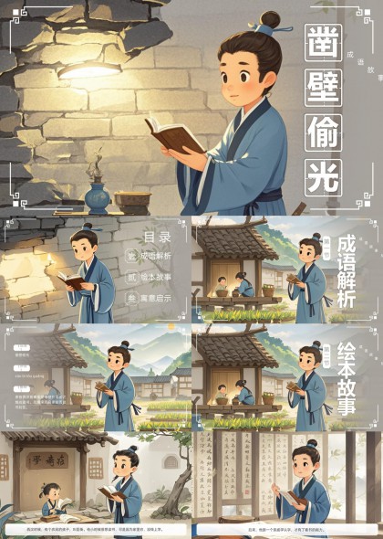 凿壁偷光成语故事绘本解析PPT模板