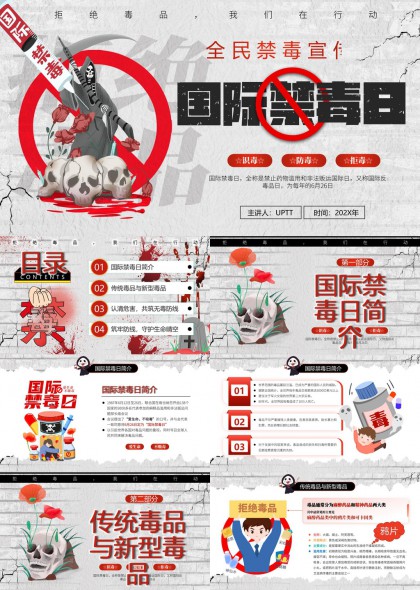 全民禁毒宣传国际禁毒日知识普及PPT模板